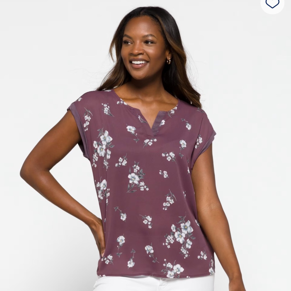 Papermoon Women’s Reece Mixed Material Floral Blouse Top - Purple - Small Petite